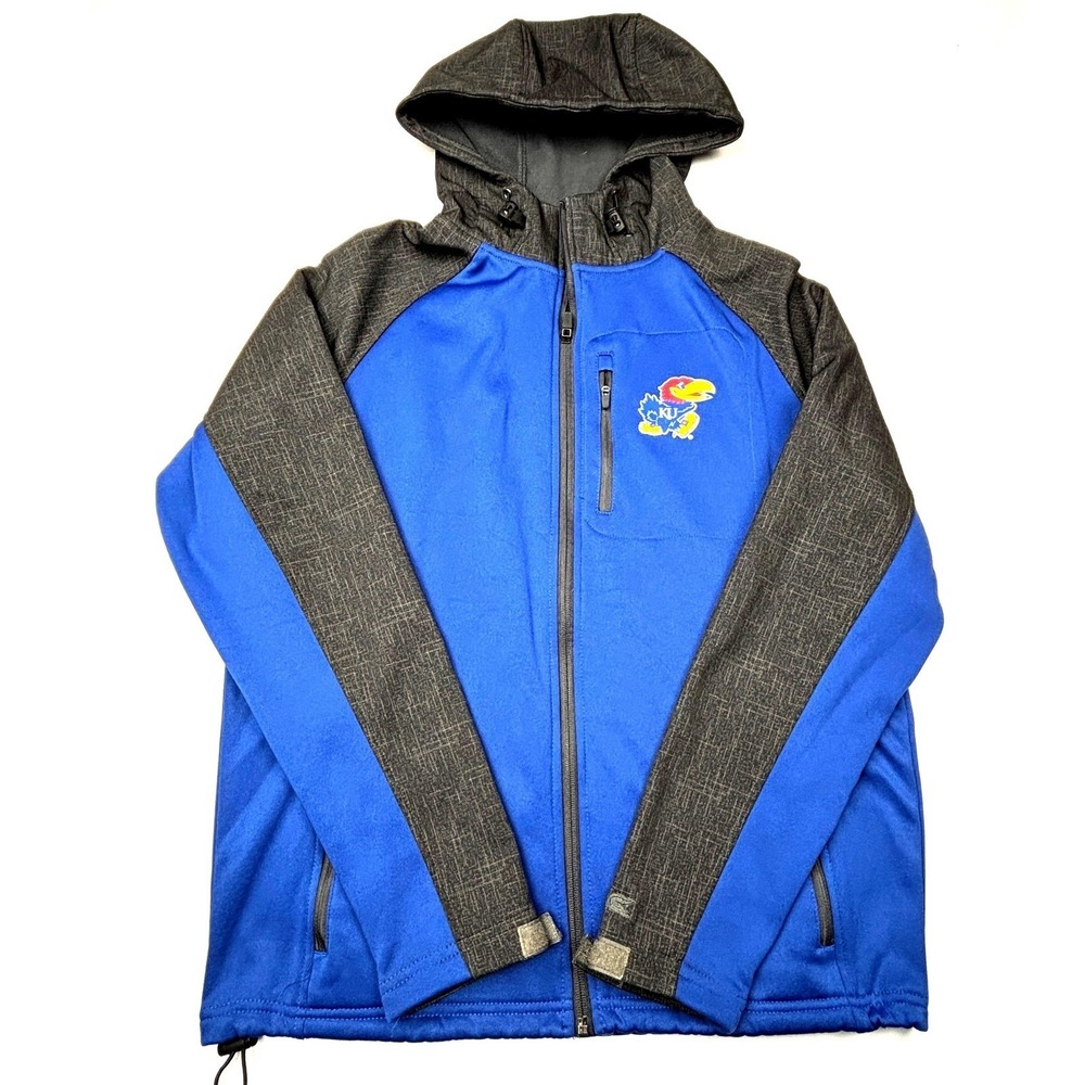 Colosseum Kansas Jayhawks Mens Medium Blue Grey Softshell Full Zip Hoodie Jacket
